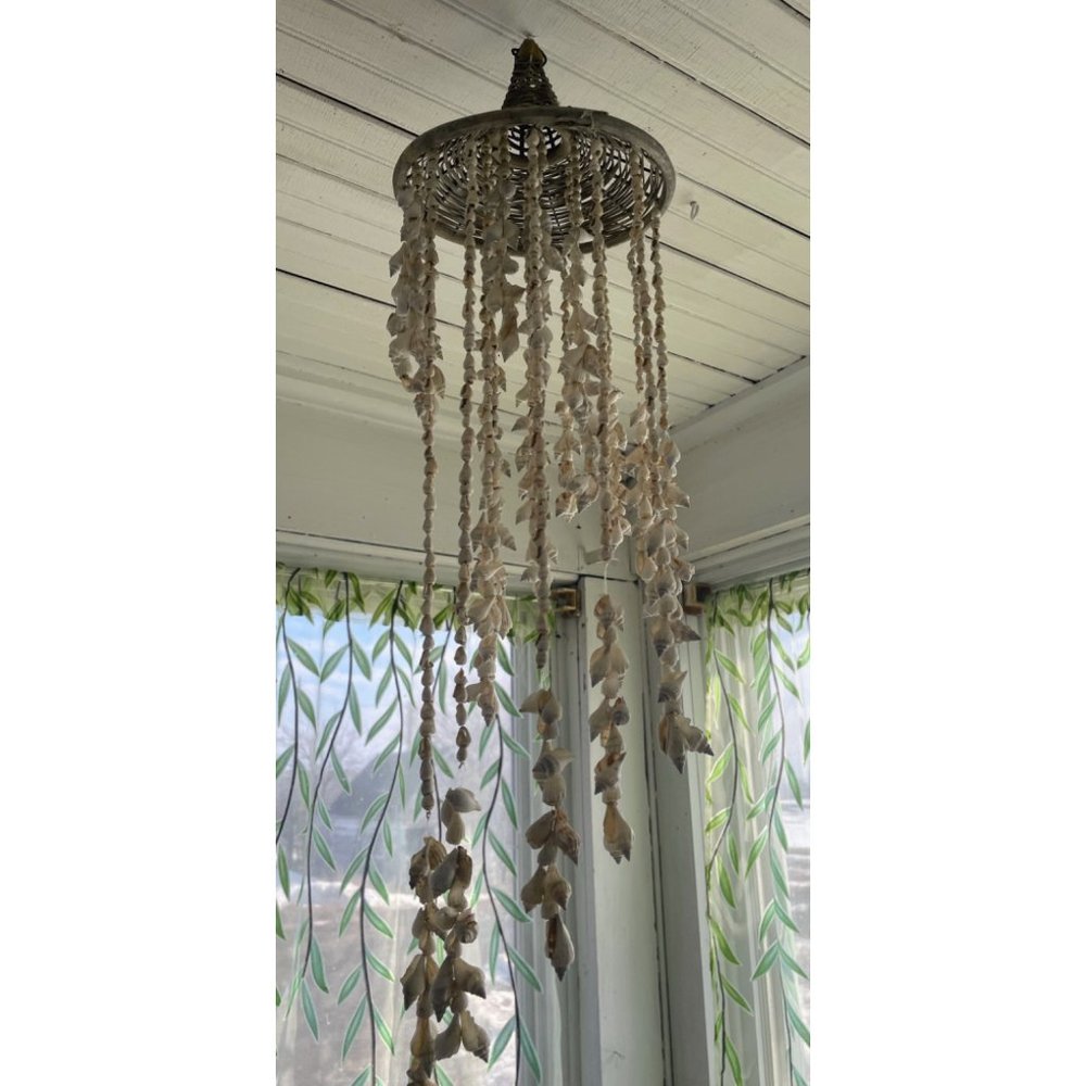 Vintage Wicker Seashell hanging Mobile Wind Chime Chandelier - Picture 14 of 16